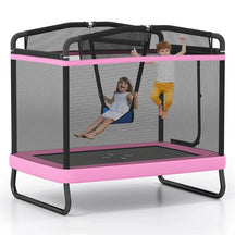 6FT Kids Rectangle Trampoline, ASTM Certified Toddler Rebounder with Swing, Horizontal Bar & Safety Enclosure Net for Indoor Outdoor