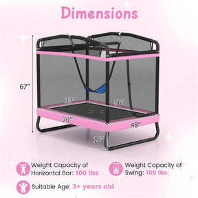 6FT Kids Rectangle Trampoline, ASTM Certified Toddler Rebounder with Swing, Horizontal Bar & Safety Enclosure Net for Indoor Outdoor