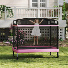 6FT Kids Rectangle Trampoline, ASTM Certified Toddler Rebounder with Swing, Horizontal Bar & Safety Enclosure Net for Indoor Outdoor