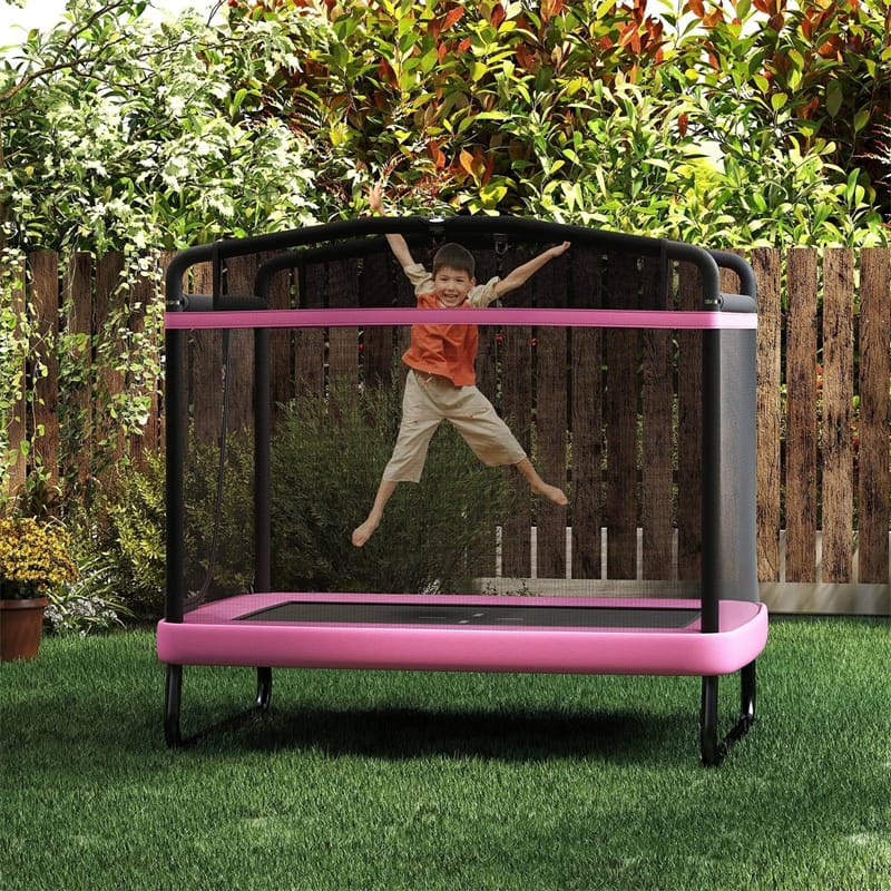 6FT Kids Rectangle Trampoline, ASTM Certified Toddler Rebounder with Swing, Horizontal Bar & Safety Enclosure Net for Indoor Outdoor