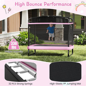 6FT Kids Rectangle Trampoline, ASTM Certified Toddler Rebounder with Swing, Horizontal Bar & Safety Enclosure Net for Indoor Outdoor