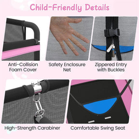 6FT Kids Rectangle Trampoline, ASTM Certified Toddler Rebounder with Swing, Horizontal Bar & Safety Enclosure Net for Indoor Outdoor
