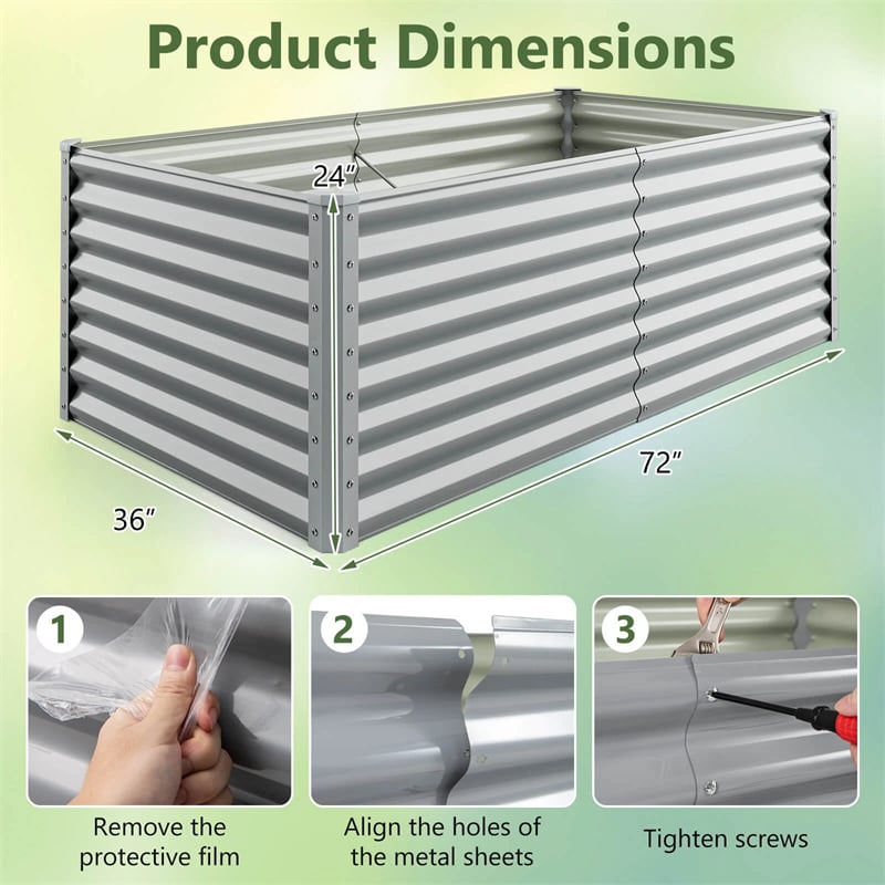 6 x 3 x 2 FT Metal Raised Garden Bed Planter Box Kit with 4 Ground Stakes, 269 Gallon Outdoor Elevated Garden Box