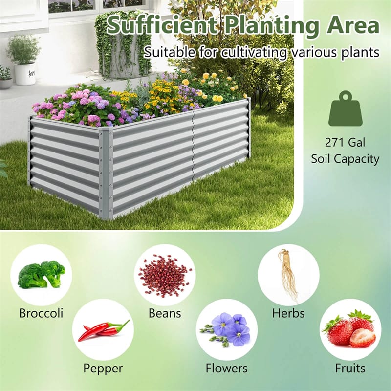 6 x 3 x 2 FT Metal Raised Garden Bed Planter Box Kit with 4 Ground Stakes, 269 Gallon Outdoor Elevated Garden Box