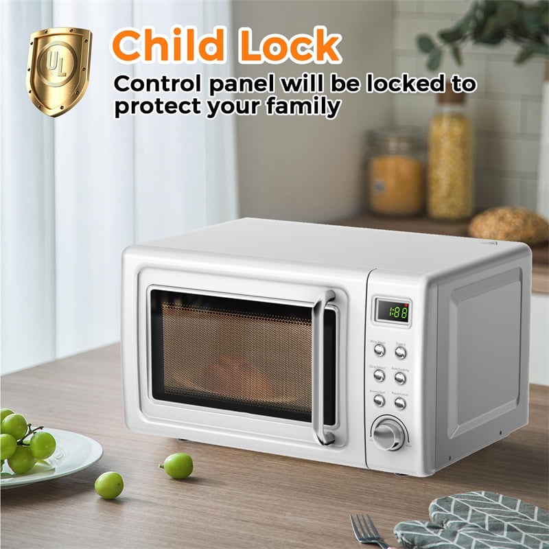 0.7Cu.ft Retro Countertop Microwave Oven 700W with 5 Microwave Power, Glass Turntable & Viewing Window