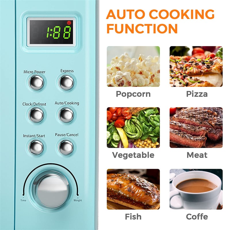 0.7Cu.ft Retro Countertop Microwave Oven 700W with 5 Microwave Power, Glass Turntable & Viewing Window