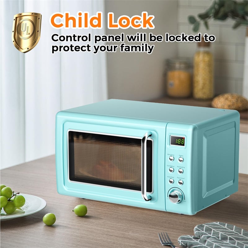 0.7Cu.ft Retro Countertop Microwave Oven 700W with 5 Microwave Power, Glass Turntable & Viewing Window