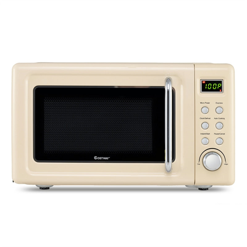 0.7Cu.ft Retro Countertop Microwave Oven 700W with 5 Microwave Power, Glass Turntable & Viewing Window