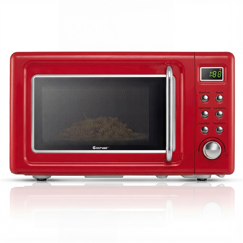 0.7Cu.ft Retro Countertop Microwave Oven 700W with 5 Microwave Power, Glass Turntable & Viewing Window