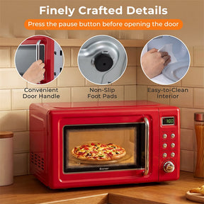0.7Cu.ft Retro Countertop Microwave Oven 700W with 5 Microwave Power, Glass Turntable & Viewing Window