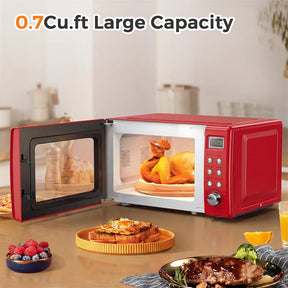0.7Cu.ft Retro Countertop Microwave Oven 700W with 5 Microwave Power, Glass Turntable & Viewing Window