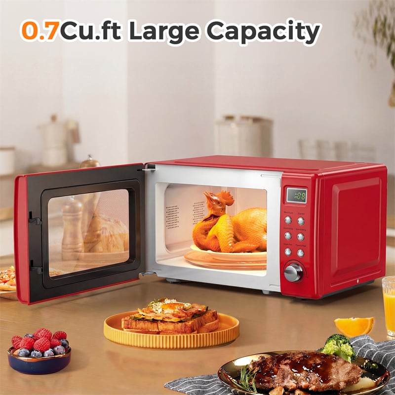 0.7Cu.ft Retro Countertop Microwave Oven 700W with 5 Microwave Power, Glass Turntable & Viewing Window