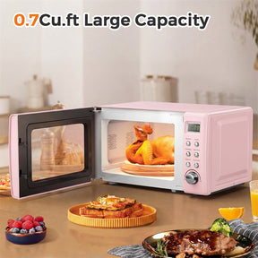 0.7Cu.ft Retro Countertop Microwave Oven 700W with 5 Microwave Power, Glass Turntable & Viewing Window