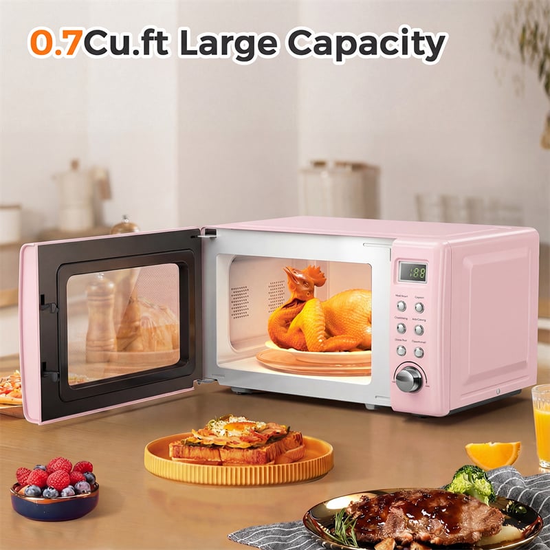 0.7Cu.ft Retro Countertop Microwave Oven 700W with 5 Microwave Power, Glass Turntable & Viewing Window