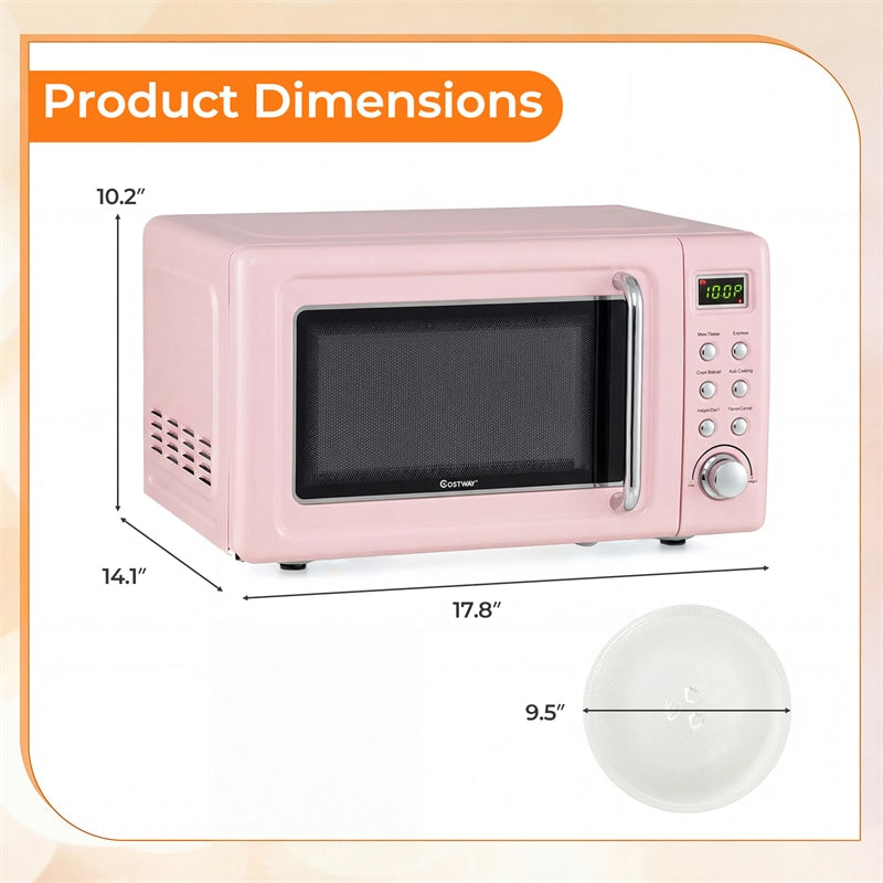 0.7Cu.ft Retro Countertop Microwave Oven 700W with 5 Microwave Power, Glass Turntable & Viewing Window