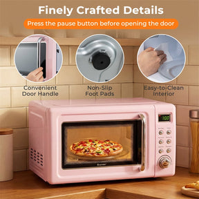0.7Cu.ft Retro Countertop Microwave Oven 700W with 5 Microwave Power, Glass Turntable & Viewing Window