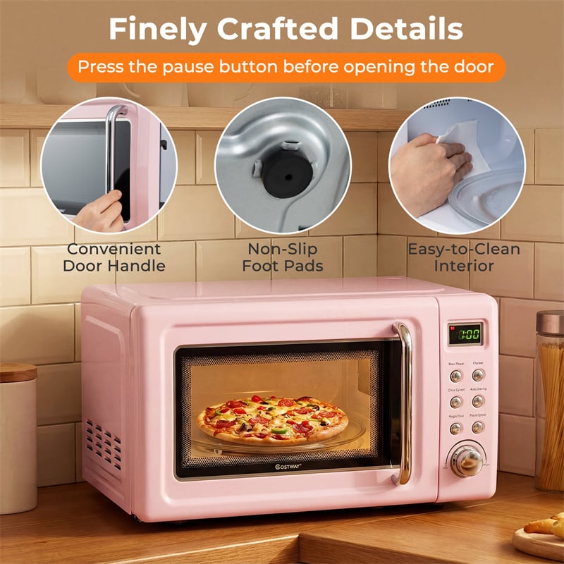 0.7Cu.ft Retro Countertop Microwave Oven 700W with 5 Microwave Power, Glass Turntable & Viewing Window