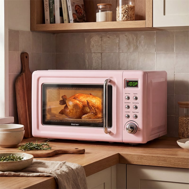 0.7Cu.ft Retro Countertop Microwave Oven 700W with 5 Microwave Power, Glass Turntable & Viewing Window