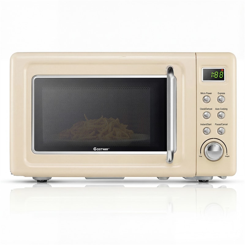 0.7Cu.ft Retro Countertop Microwave Oven 700W with 5 Microwave Power, Glass Turntable & Viewing Window