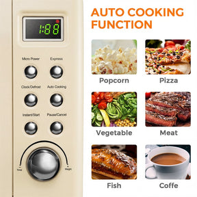 0.7Cu.ft Retro Countertop Microwave Oven 700W with 5 Microwave Power, Glass Turntable & Viewing Window