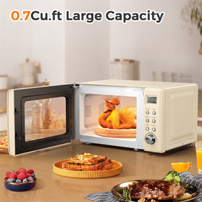 0.7Cu.ft Retro Countertop Microwave Oven 700W with 5 Microwave Power, Glass Turntable & Viewing Window