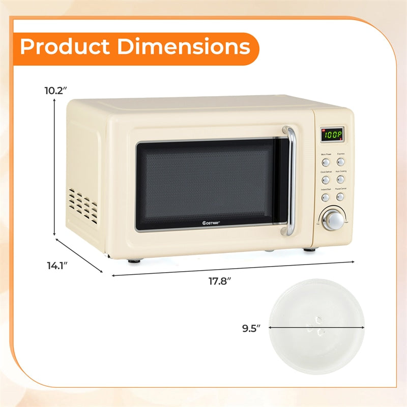 0.7Cu.ft Retro Countertop Microwave Oven 700W with 5 Microwave Power, Glass Turntable & Viewing Window