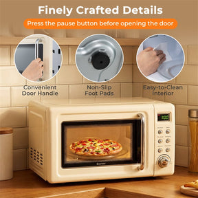 0.7Cu.ft Retro Countertop Microwave Oven 700W with 5 Microwave Power, Glass Turntable & Viewing Window