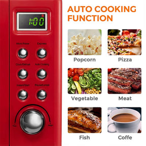 0.7Cu.ft Retro Countertop Microwave Oven 700W with 5 Microwave Power, Glass Turntable & Viewing Window
