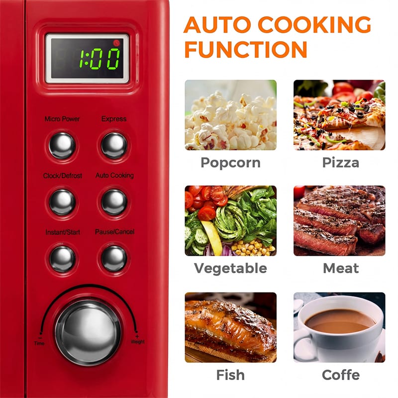 0.7Cu.ft Retro Countertop Microwave Oven 700W with 5 Microwave Power, Glass Turntable & Viewing Window