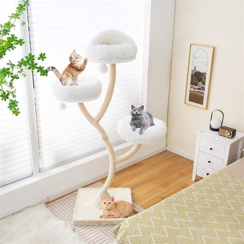 70" Tall Cat Tree Tower for Large Adult Cats, Multi-Level Kitten Activity Center with 3 Perches, Sisal Scratching Posts & Dangling Balls