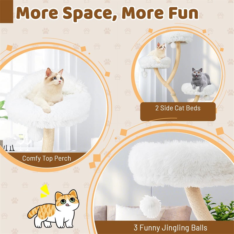 70" Tall Cat Tree Tower for Large Adult Cats, Multi-Level Kitten Activity Center with 3 Perches, Sisal Scratching Posts & Dangling Balls