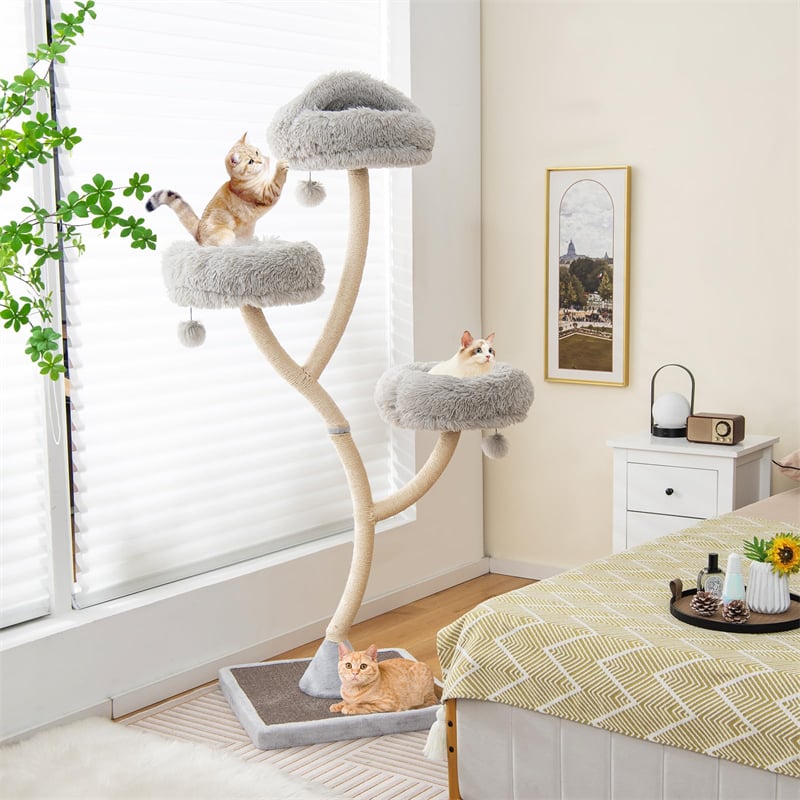 70" Tall Cat Tree Tower for Large Adult Cats, Multi-Level Kitten Activity Center with 3 Perches, Sisal Scratching Posts & Dangling Balls