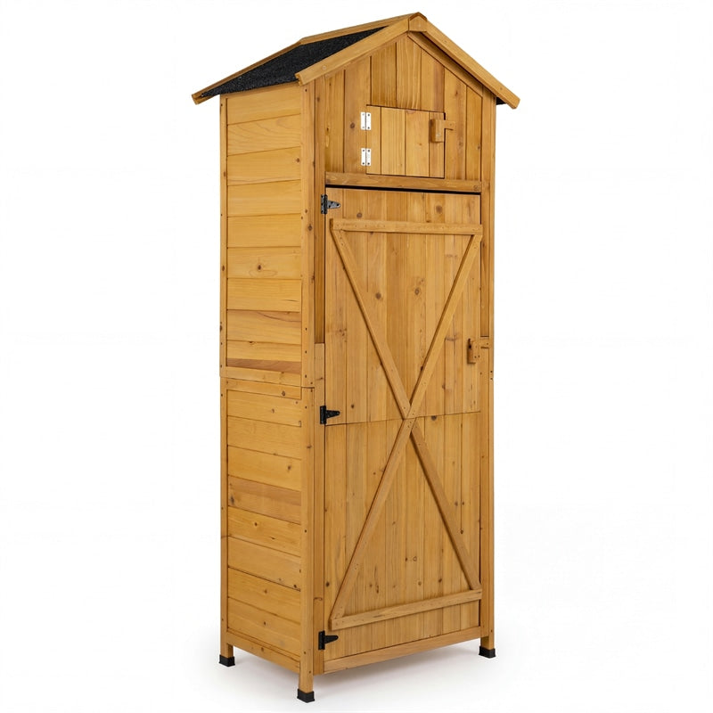 70" Tall Waterproof Wooden Outdoor Shed Garden Tool Storage Cabinet with Lockable Doors & Foldable Table