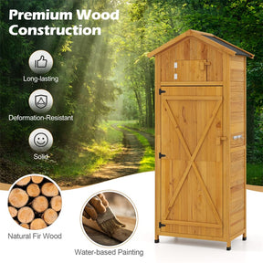 70" Tall Waterproof Wooden Outdoor Shed Garden Tool Storage Cabinet with Lockable Doors & Foldable Table