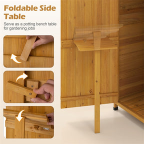 70" Tall Waterproof Wooden Outdoor Shed Garden Tool Storage Cabinet with Lockable Doors & Foldable Table