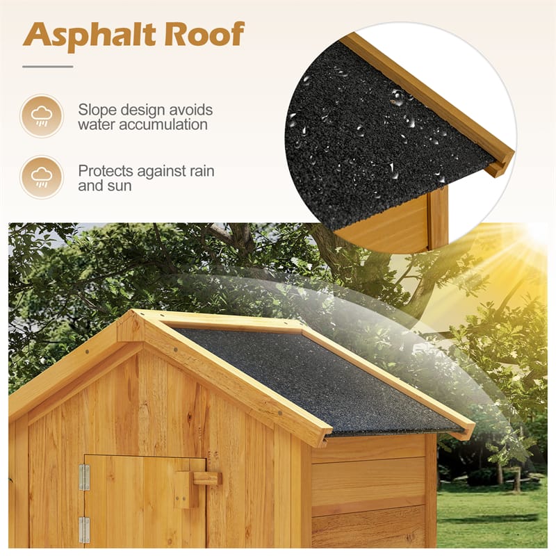 70" Tall Waterproof Wooden Outdoor Shed Garden Tool Storage Cabinet with Lockable Doors & Foldable Table