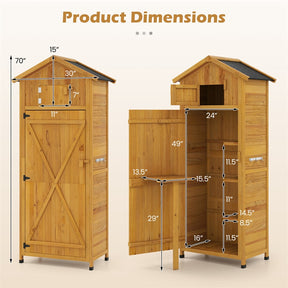 70" Tall Waterproof Wooden Outdoor Shed Garden Tool Storage Cabinet with Lockable Doors & Foldable Table