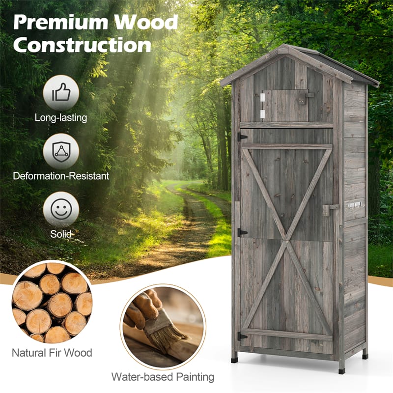 70" Tall Waterproof Wooden Outdoor Shed Garden Tool Storage Cabinet with Lockable Doors & Foldable Table