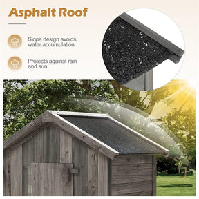 70" Tall Waterproof Wooden Outdoor Shed Garden Tool Storage Cabinet with Lockable Doors & Foldable Table