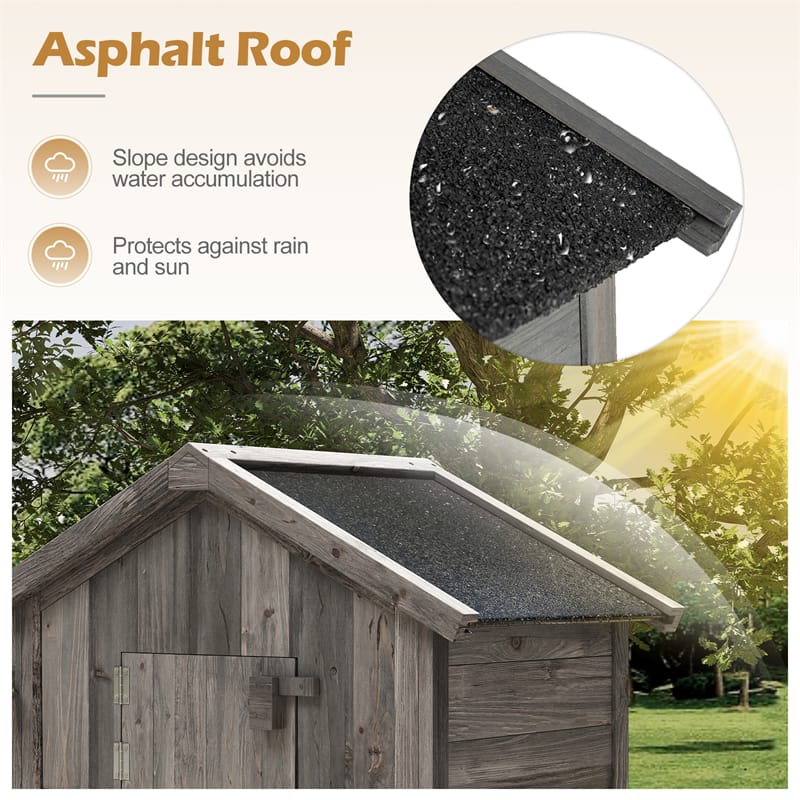 70" Tall Waterproof Wooden Outdoor Shed Garden Tool Storage Cabinet with Lockable Doors & Foldable Table