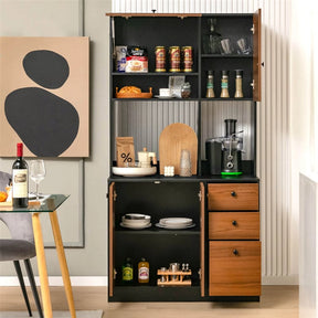 71" Kitchen Buffet Hutch Storage Cabinet Microwave Cupboard, Freestanding Pantry with 3 Cabinets & Drawers, Adjustable Shelves