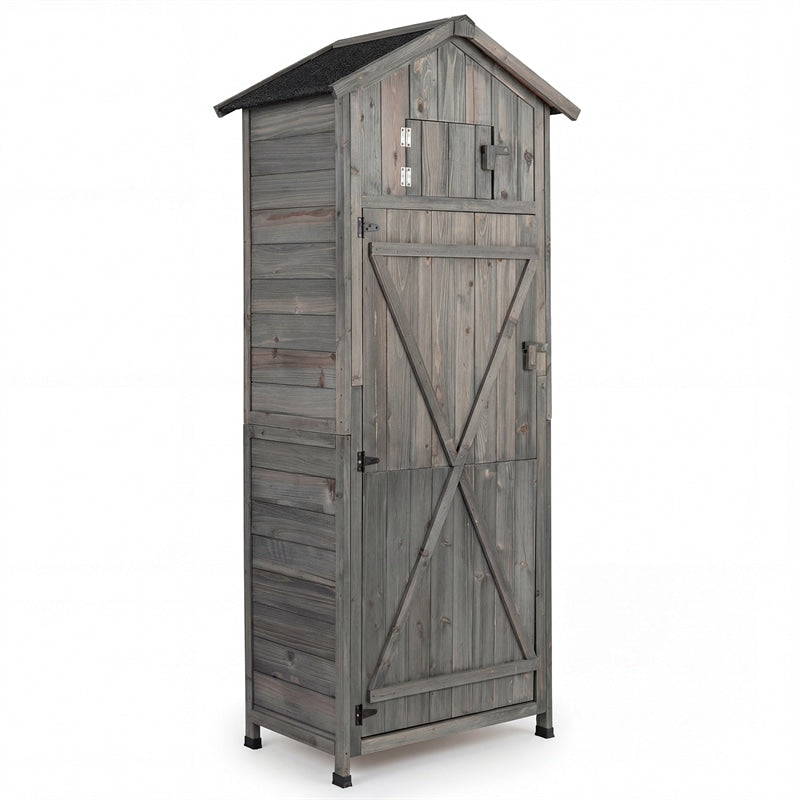70" Tall Waterproof Wooden Outdoor Shed Garden Tool Storage Cabinet with Lockable Doors & Foldable Table