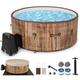 4-6 Person Wood Grain Inflatable Hot Tub, 72" Round Pool Hottub w/120 Air Jets, Heater Pump, Portable Outdoor Water SPA