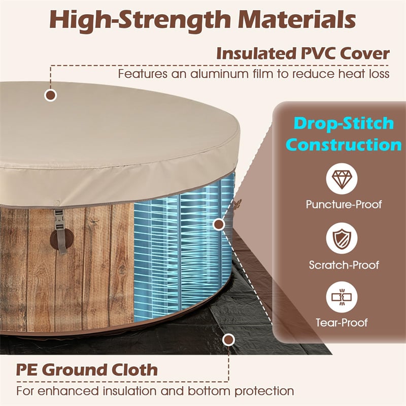 4-6 Person Wood Grain Inflatable Hot Tub, 72" Round Pool Hottub w/120 Air Jets, Heater Pump, Portable Outdoor Water SPA