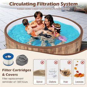 4-6 Person Wood Grain Inflatable Hot Tub, 72" Round Pool Hottub w/120 Air Jets, Heater Pump, Portable Outdoor Water SPA