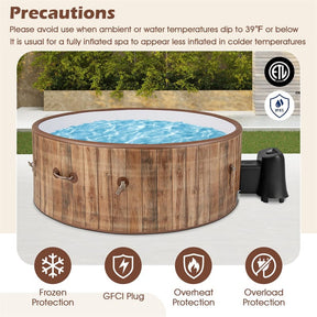 4-6 Person Wood Grain Inflatable Hot Tub, 72" Round Pool Hottub w/120 Air Jets, Heater Pump, Portable Outdoor Water SPA