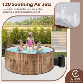 4-6 Person Wood Grain Inflatable Hot Tub, 72" Round Pool Hottub w/120 Air Jets, Heater Pump, Portable Outdoor Water SPA