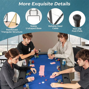 72" 8-Player Foldable Poker Table w/ Armrests, 8 Cup Holders & Casino-Grade Felt, Portable Oval Texas Holdem Blackjack Card Table, No Assembly