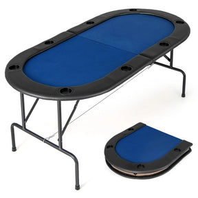 72" 8-Player Foldable Poker Table w/ Armrests, 8 Cup Holders & Casino-Grade Felt, Portable Oval Texas Holdem Blackjack Card Table, No Assembly