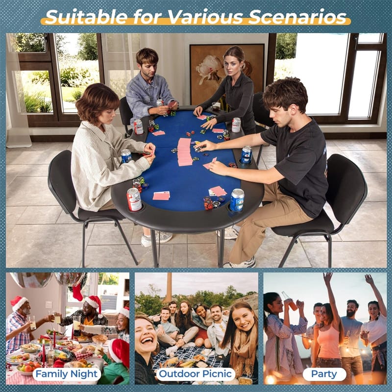 72" 8-Player Foldable Poker Table w/ Armrests, 8 Cup Holders & Casino-Grade Felt, Portable Oval Texas Holdem Blackjack Card Table, No Assembly